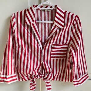 Haute Monde Red and White Striped Snap Button Down Shirt 60’s & 70’s Pin-Up S